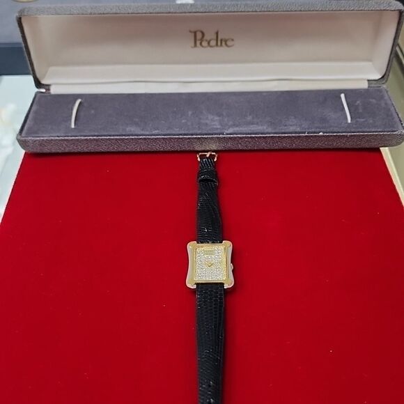 Pedre Designer Black Gold/silver tone Genuine Lizard and Crystal Watch - Picture 2 of 5